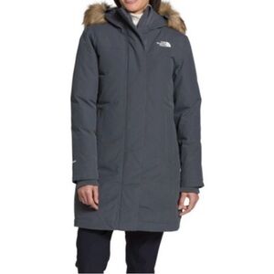The North Face Charcoal Puffer Coat with Faux Fur Hood